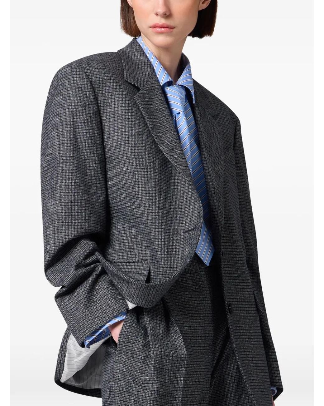 MSGM Gray Check-Pattern Single-Breasted Blazer