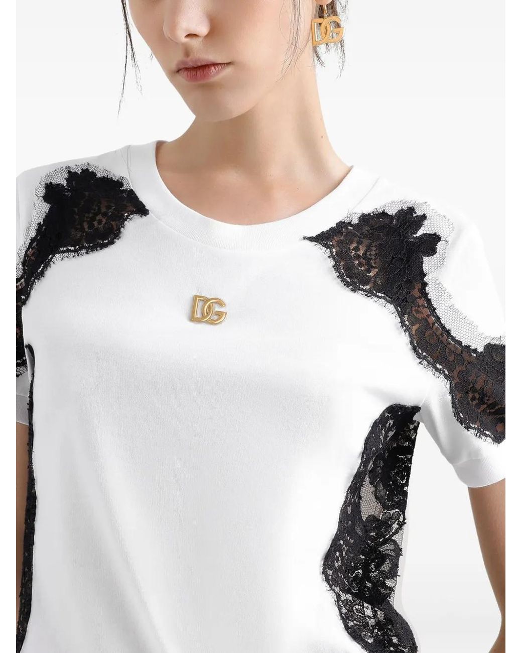 Dolce & Gabbana White Dna Lace-Detailed T-Shirt