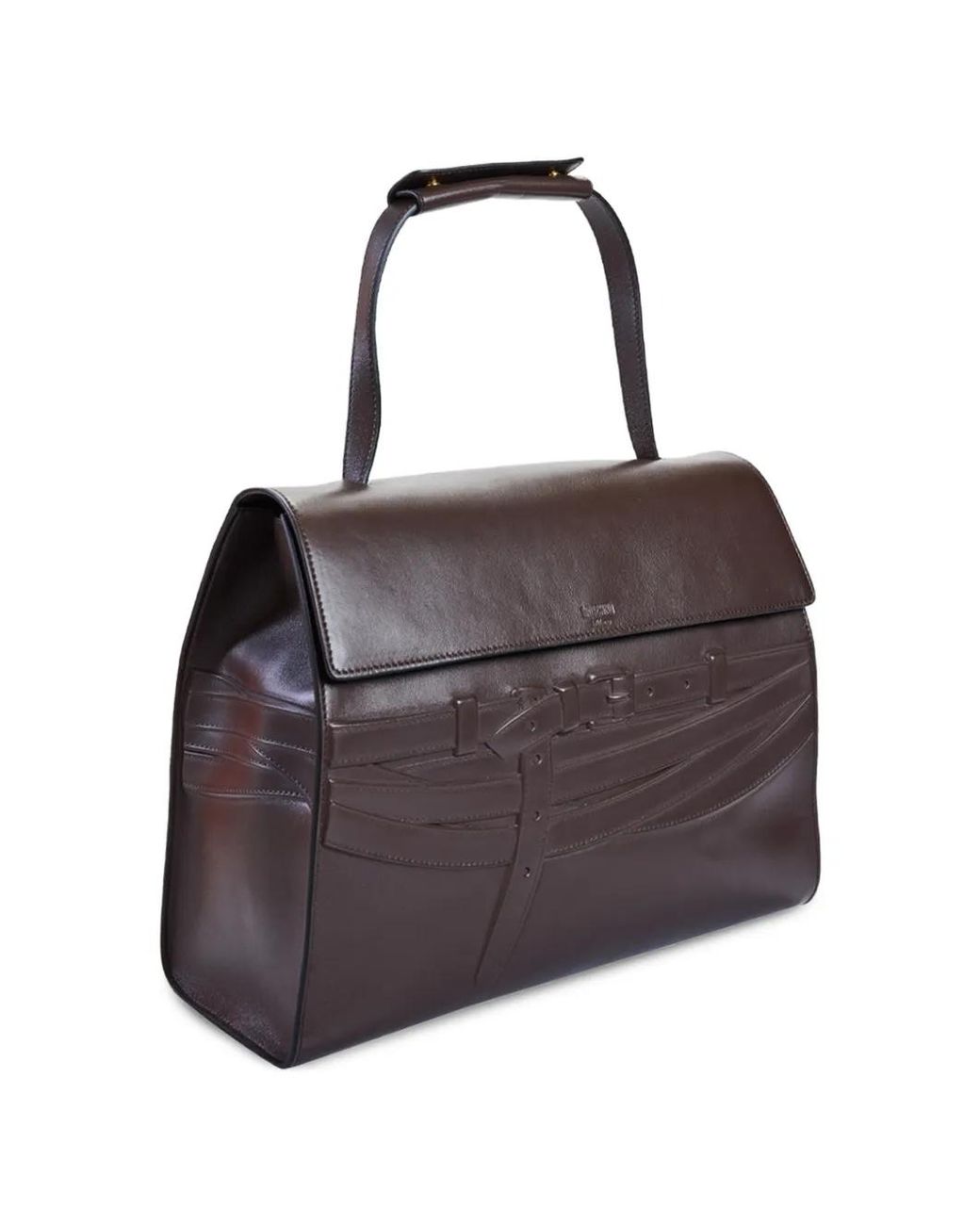Moschino Gray Tie Me Embossed Leather Shoulder Bag