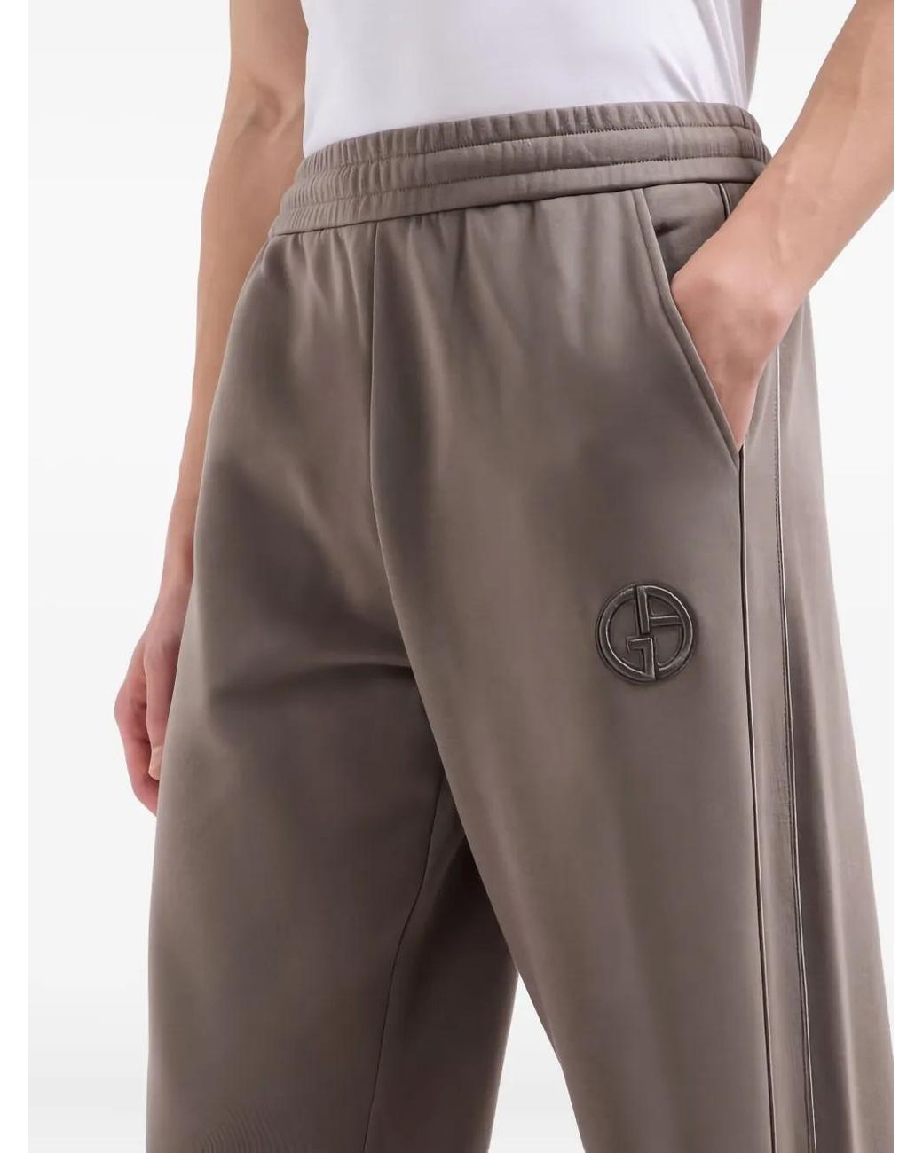 Giorgio Armani Gray Logo-Embroidered Side-Stripe Track Pants for men