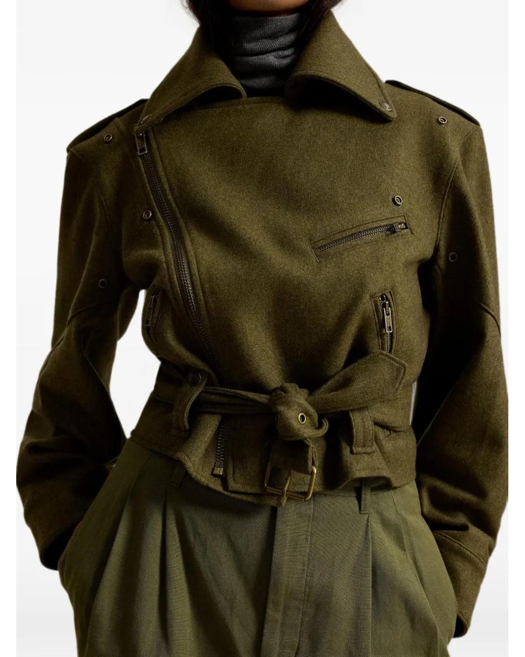 Polo Ralph Lauren Green Veste En Laine À Taille Ceinturée