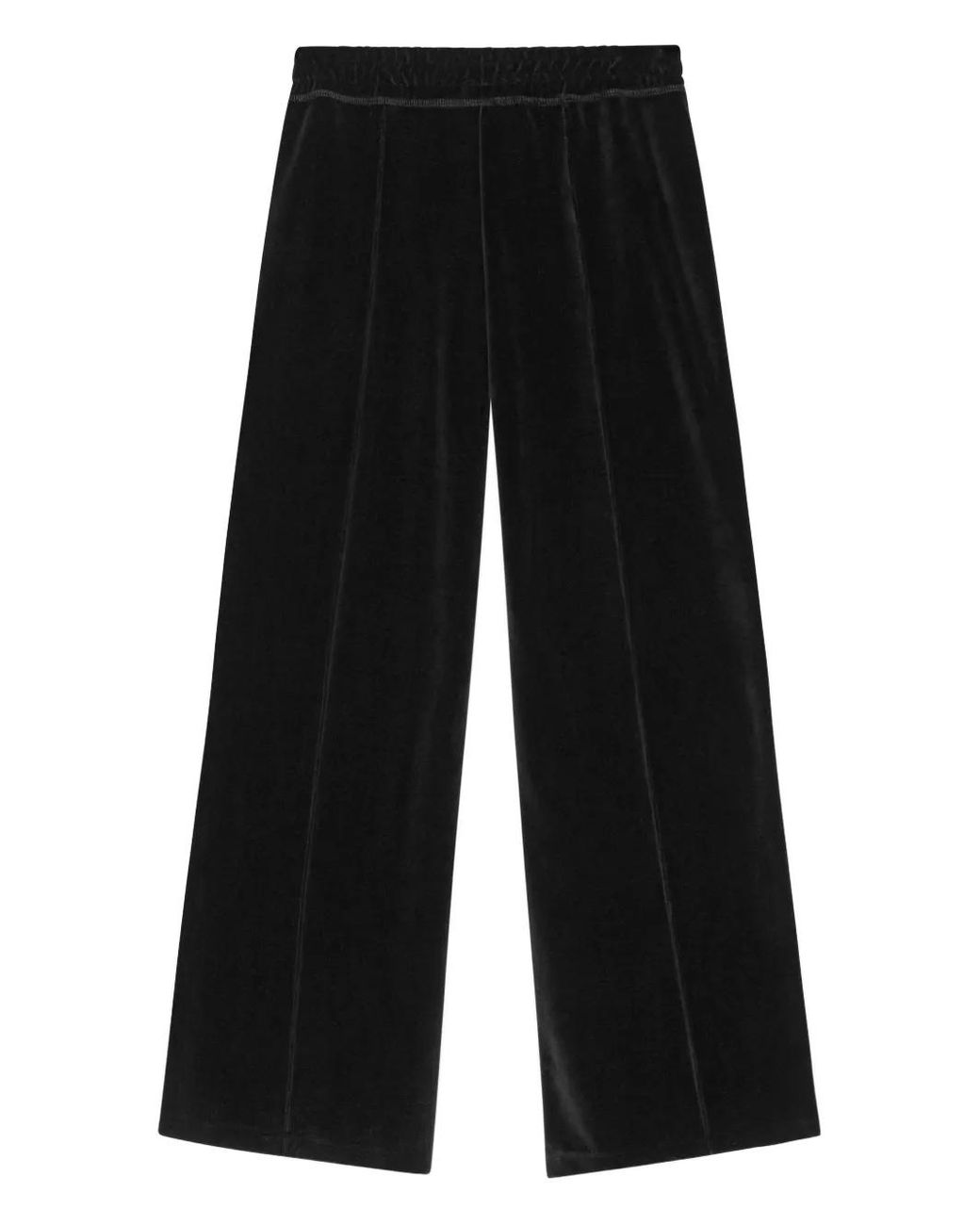 Ganni Black Velour Panelled Straight Trousers