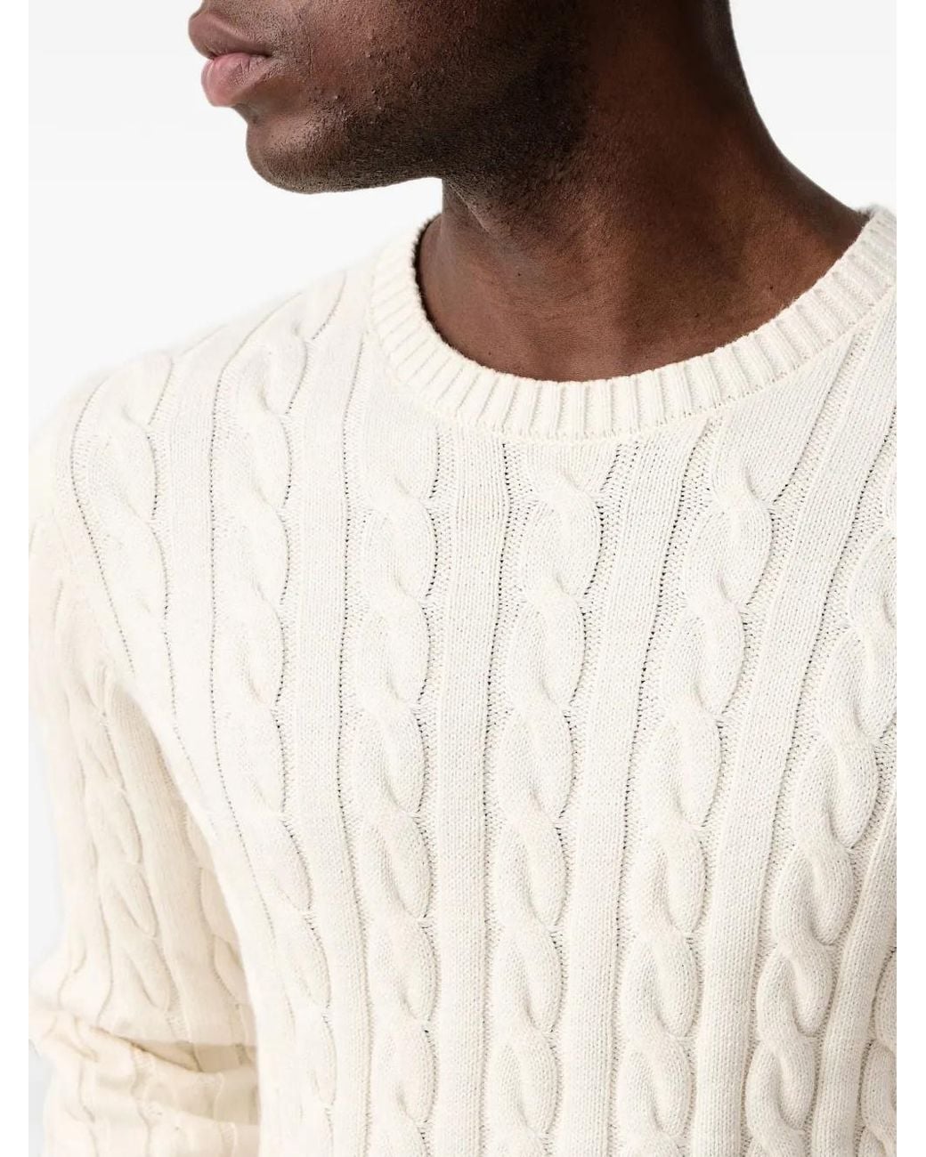 Lindbergh White Cable-Knit Crew-Neck Sweater for men