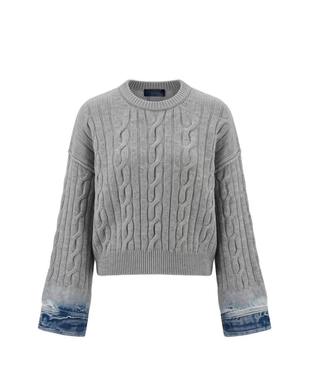 Haikure Gray Cable-Knit Denim-Cuff Sweater