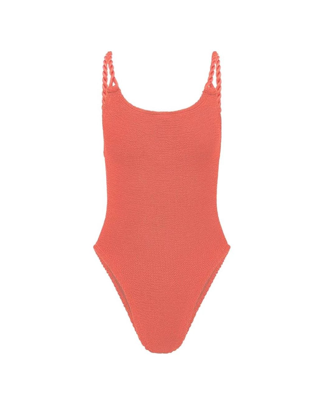 Hunza G Red Camille Crinkle-Effect Swimsuit