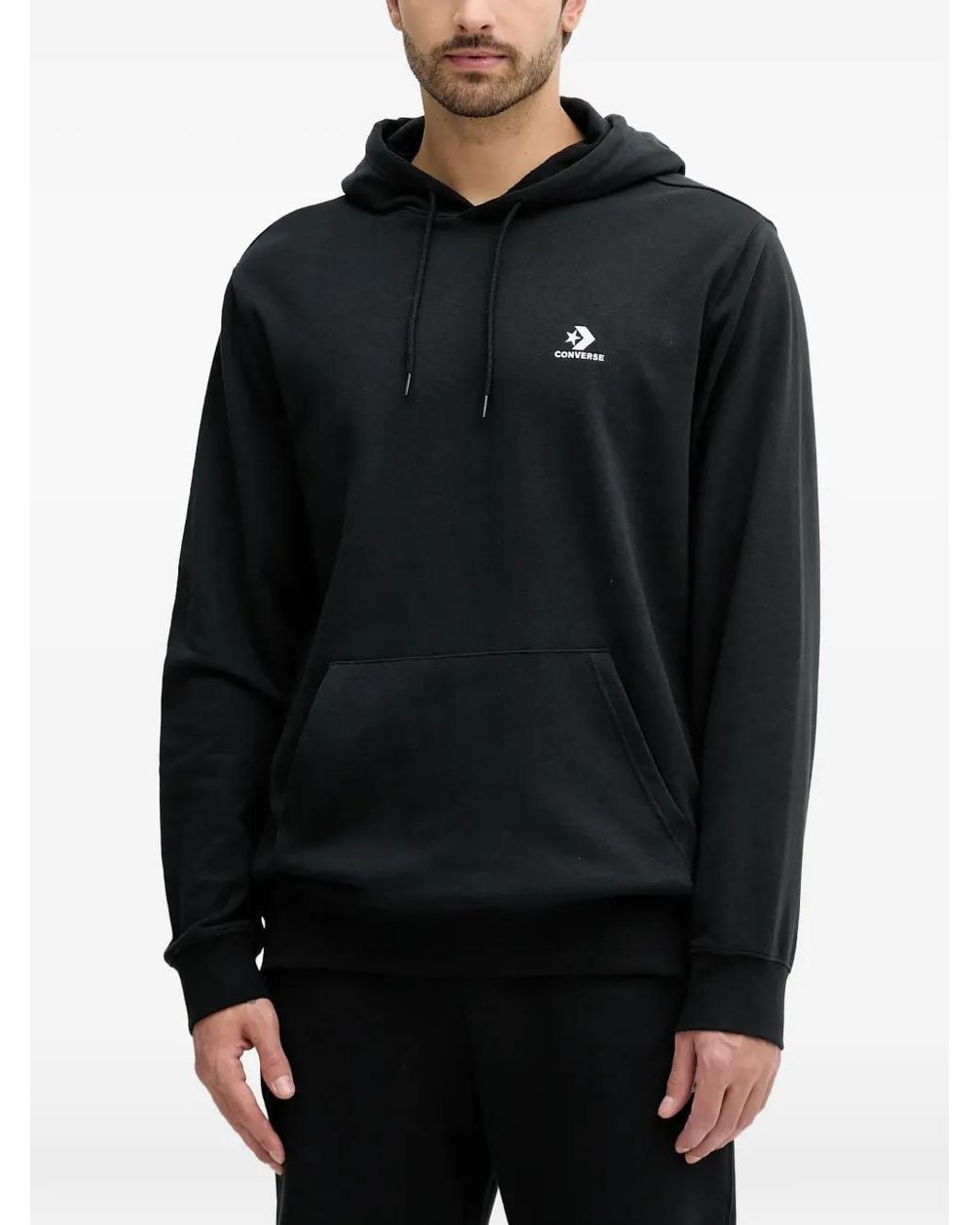 Converse Black Embroidered Star Chevron Standard-Fit Fleece Hoodie for men