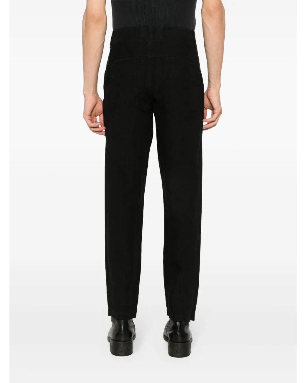 Transit Black Linen Tapered-Leg Trousers for men