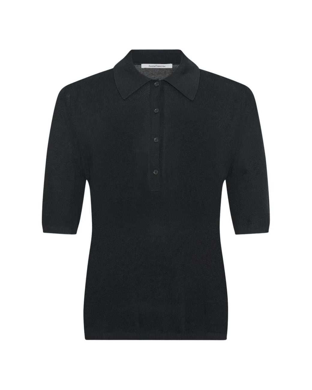 Another Tomorrow Black Pique Polo Top