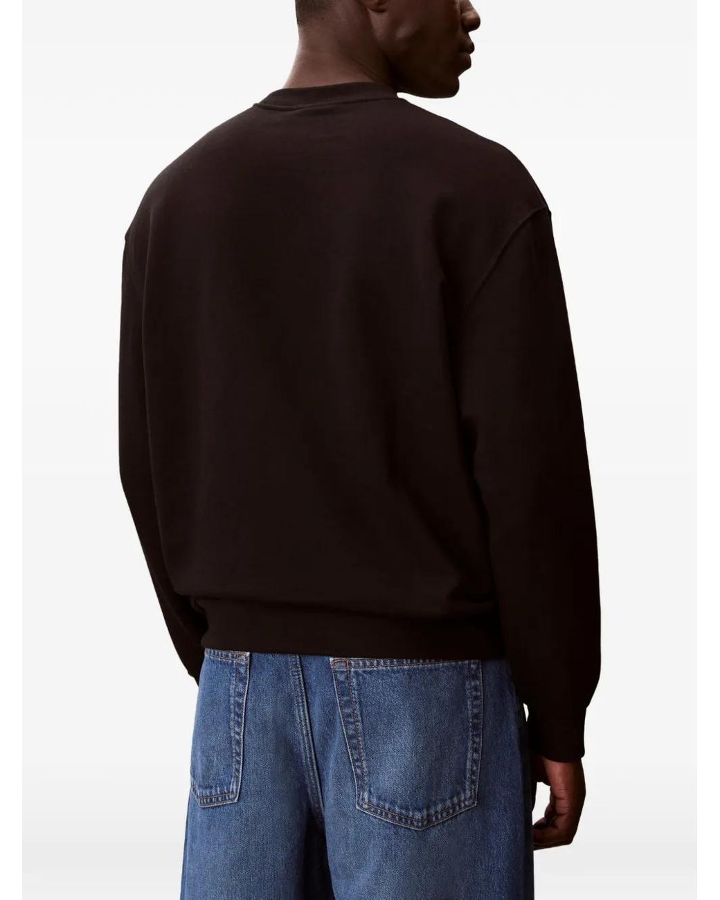 Calvin Klein Black Logo-Patch Crew-Neck Sweater for men
