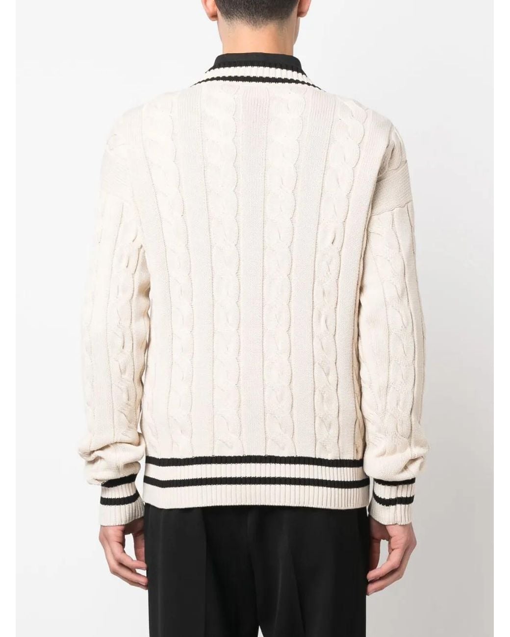 Aspesi Natural Stripe-Detail Cable-Knit Jumper for men