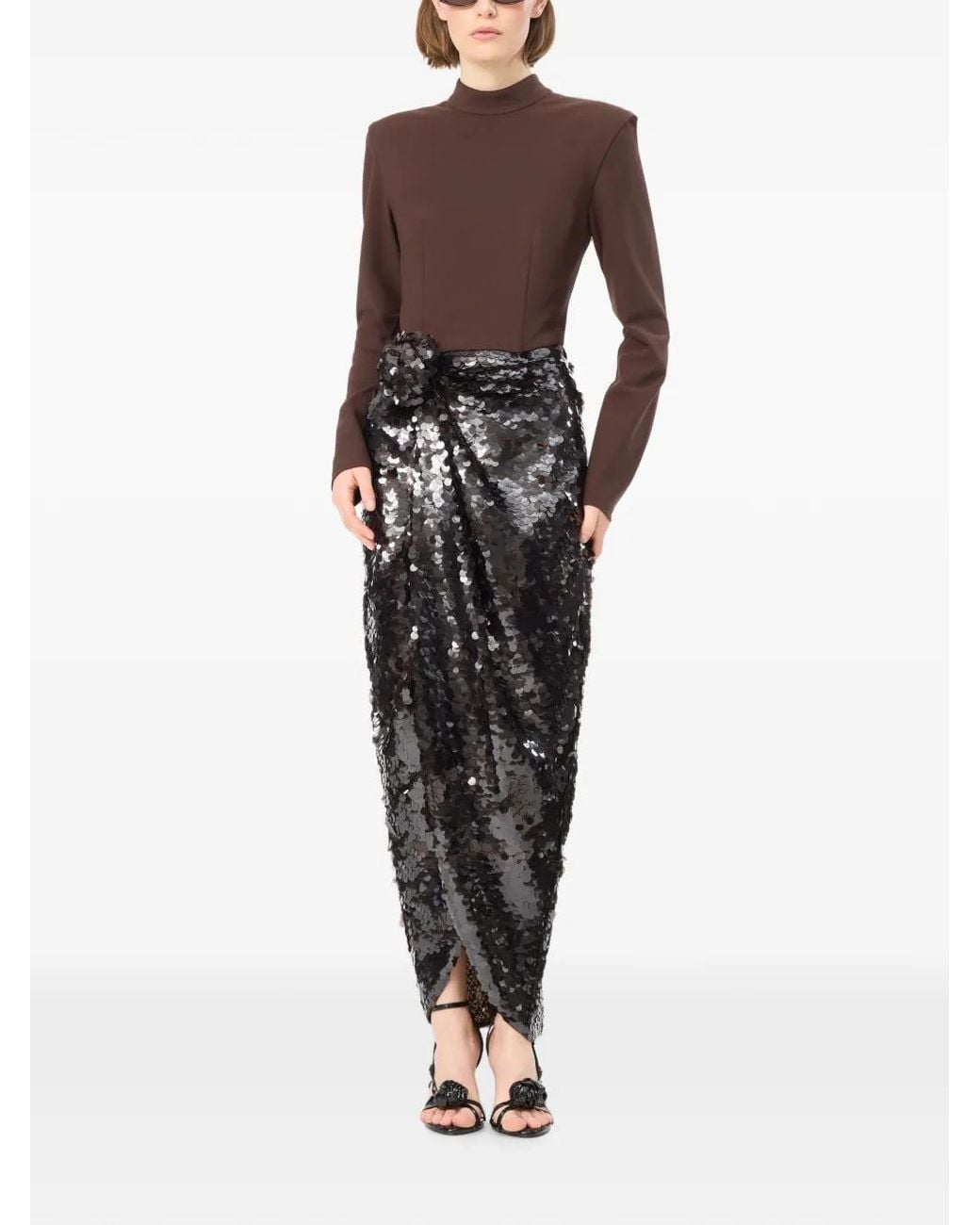 ROTATE BIRGER CHRISTENSEN Black Robe Mi-Longue À Détail Noué