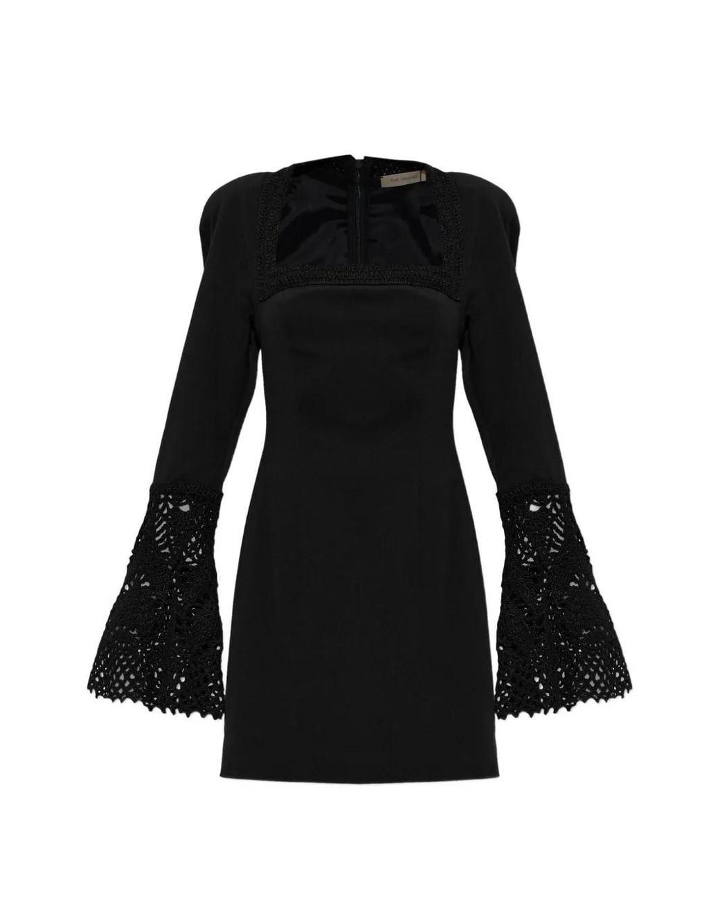 The Mannei Black Crochet-Trim Flared-Sleeve Mini Dress