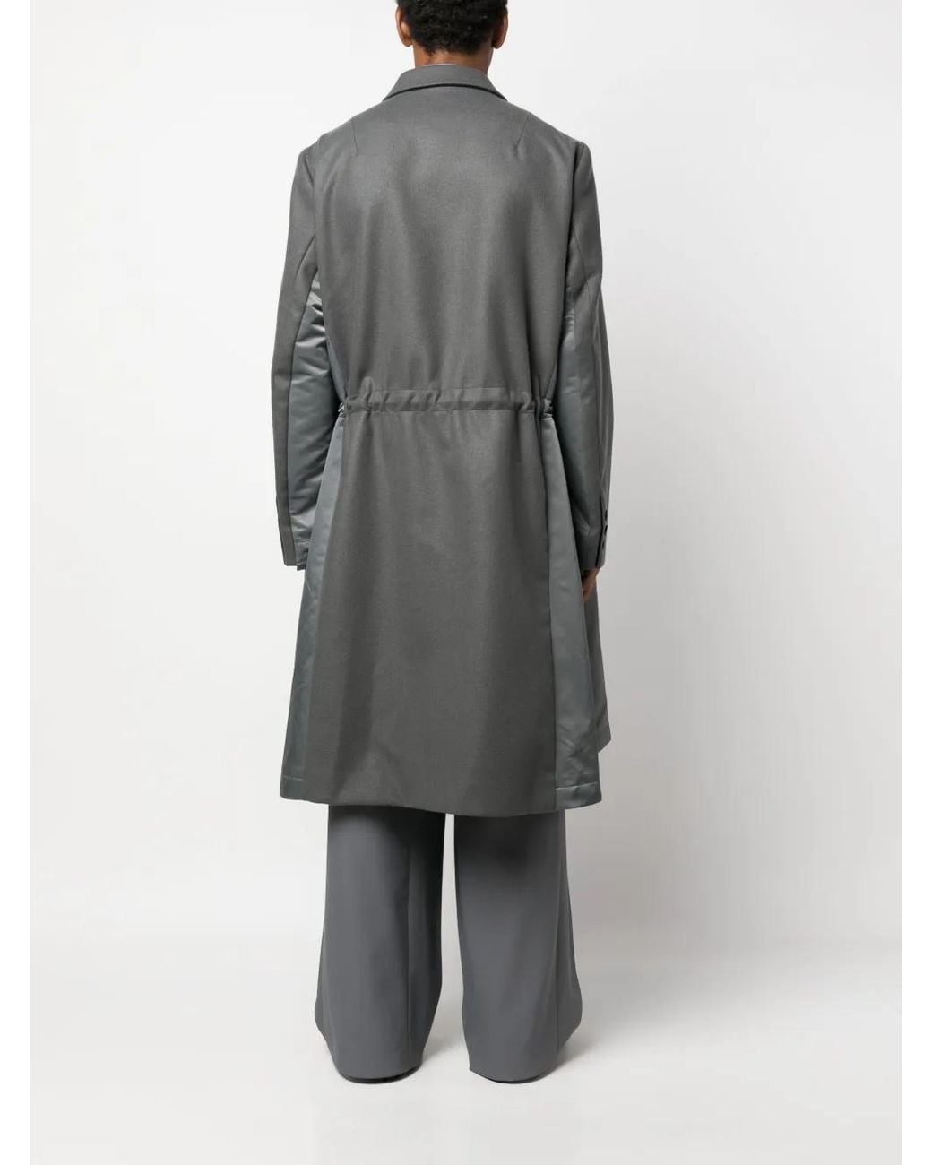 Sacai Gray Drawstring Wool Trench Coat for men