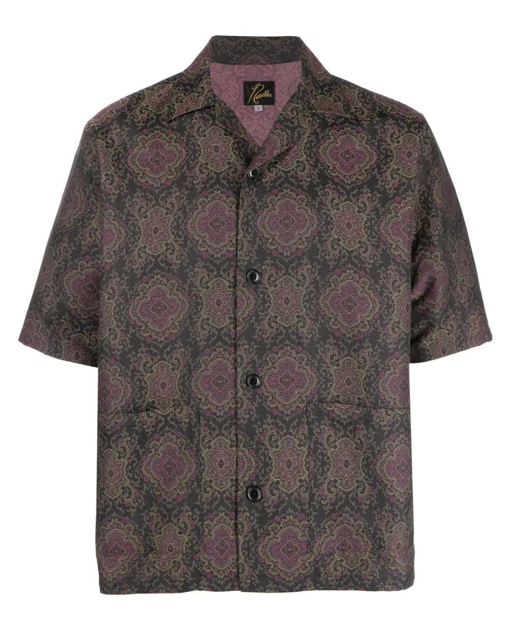 Needles Gray Geometric-Pattern Short-Sleeved Shirt for men