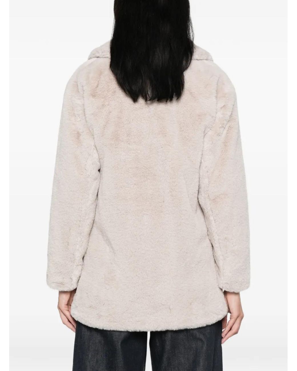 Herno White Manteau Croisé En Fourrure Artificielle