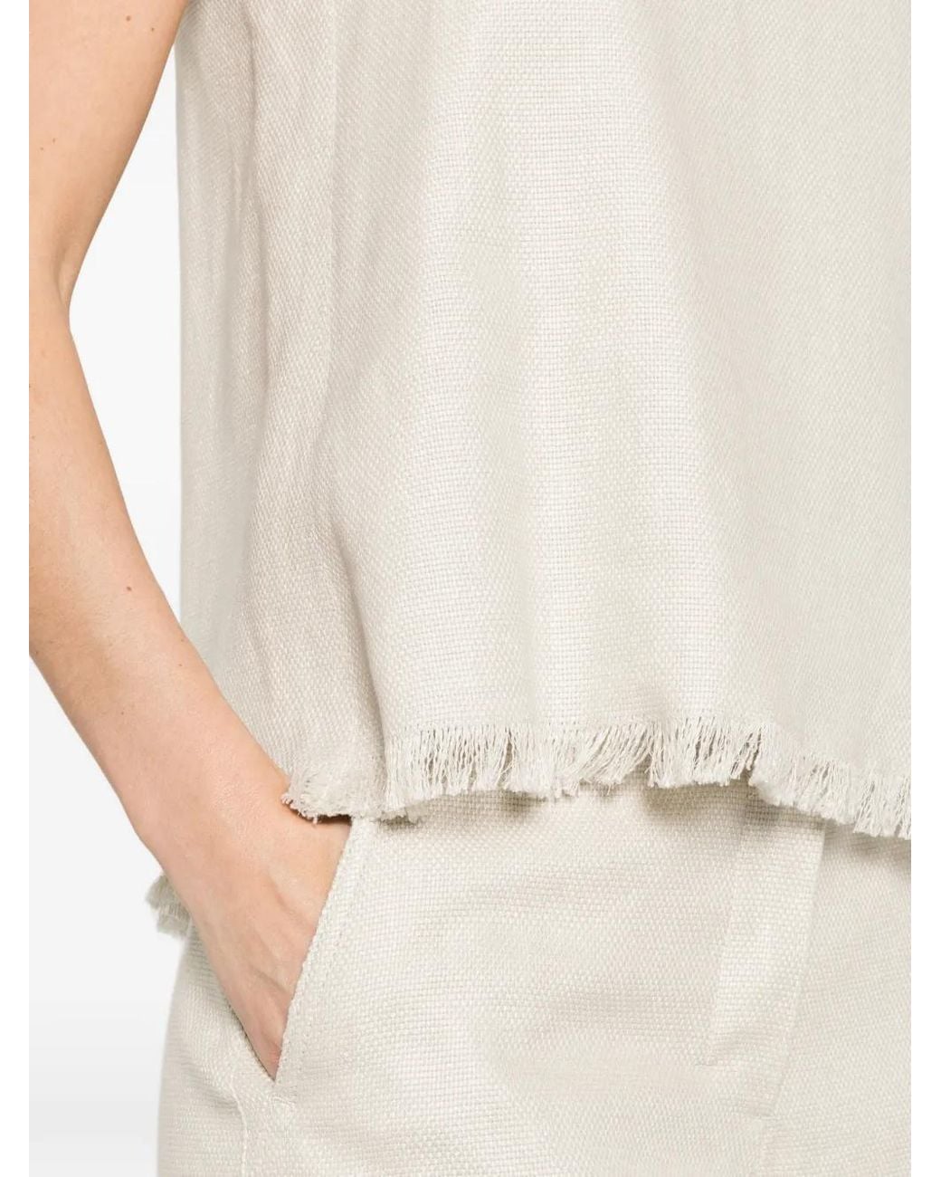 Max Mara White Anika Fringed Round-Neck Top