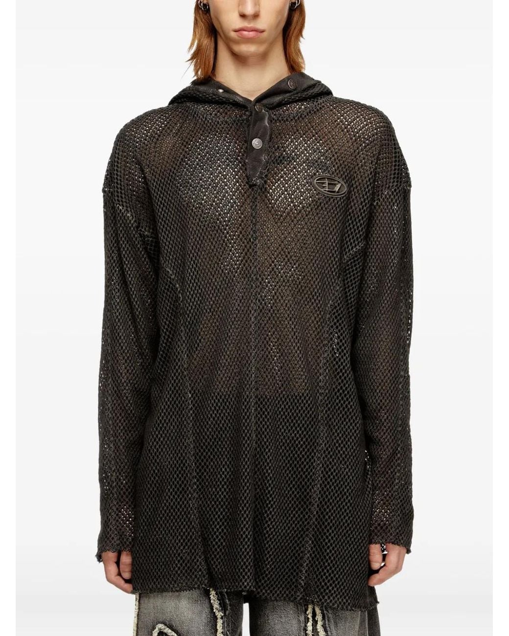 DIESEL Black X Thug Club Fishnet Hoodie With Full-Closure Hood