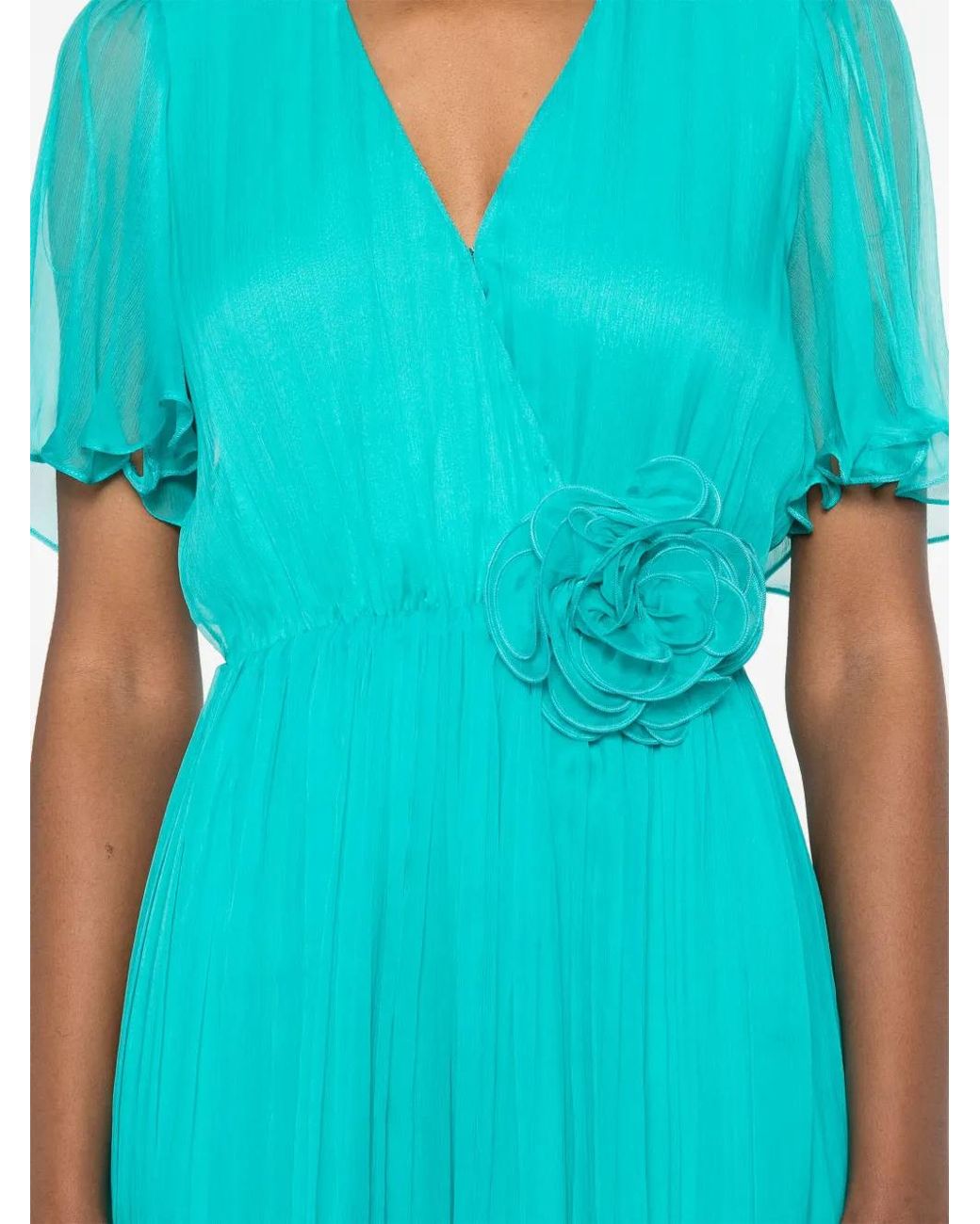 Nissa Blue Flower-Appliqué Midi Dress