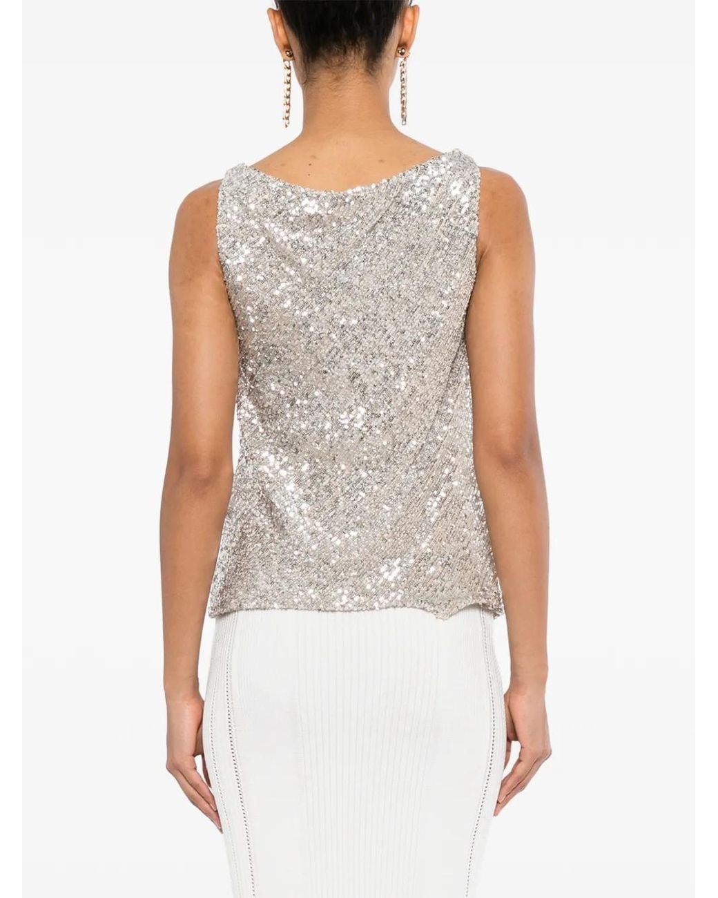 Naeem Khan Gray Sequin-Embellished Top