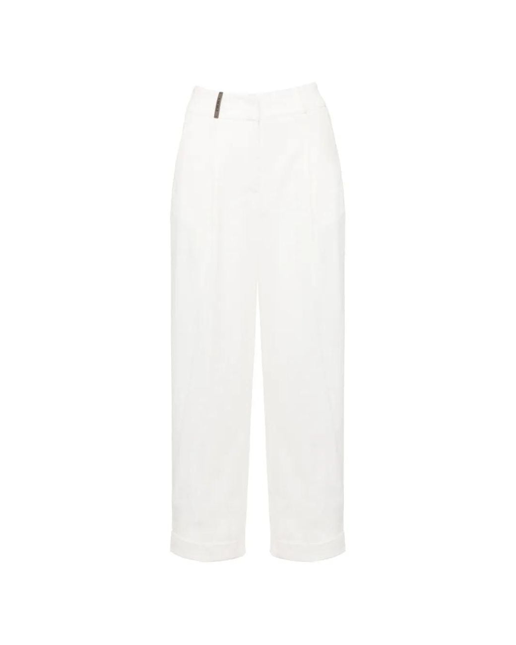 Peserico White Pleated Corduroy Trousers