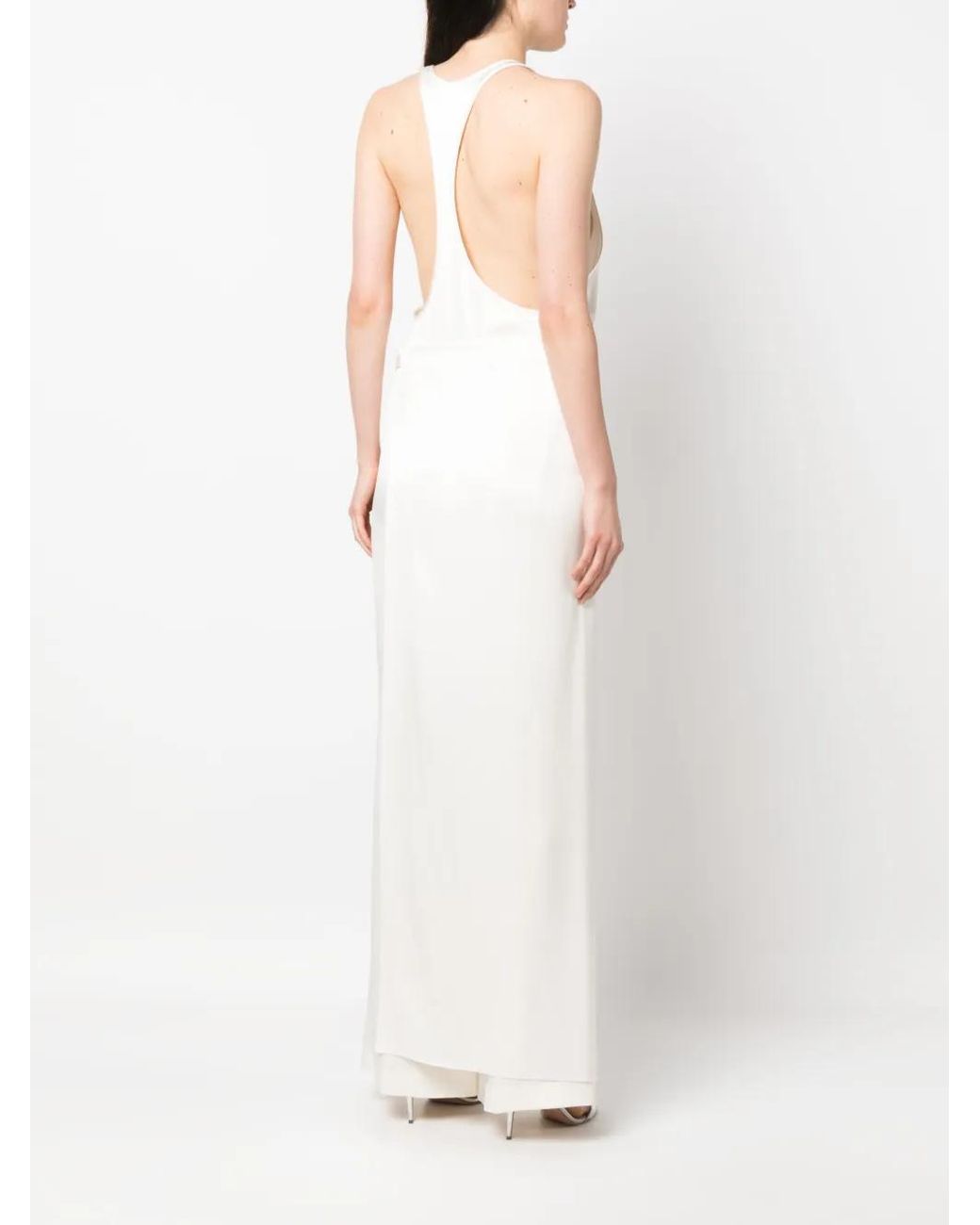 Fendi White Sleeveless Silk Satin Jumpsuit