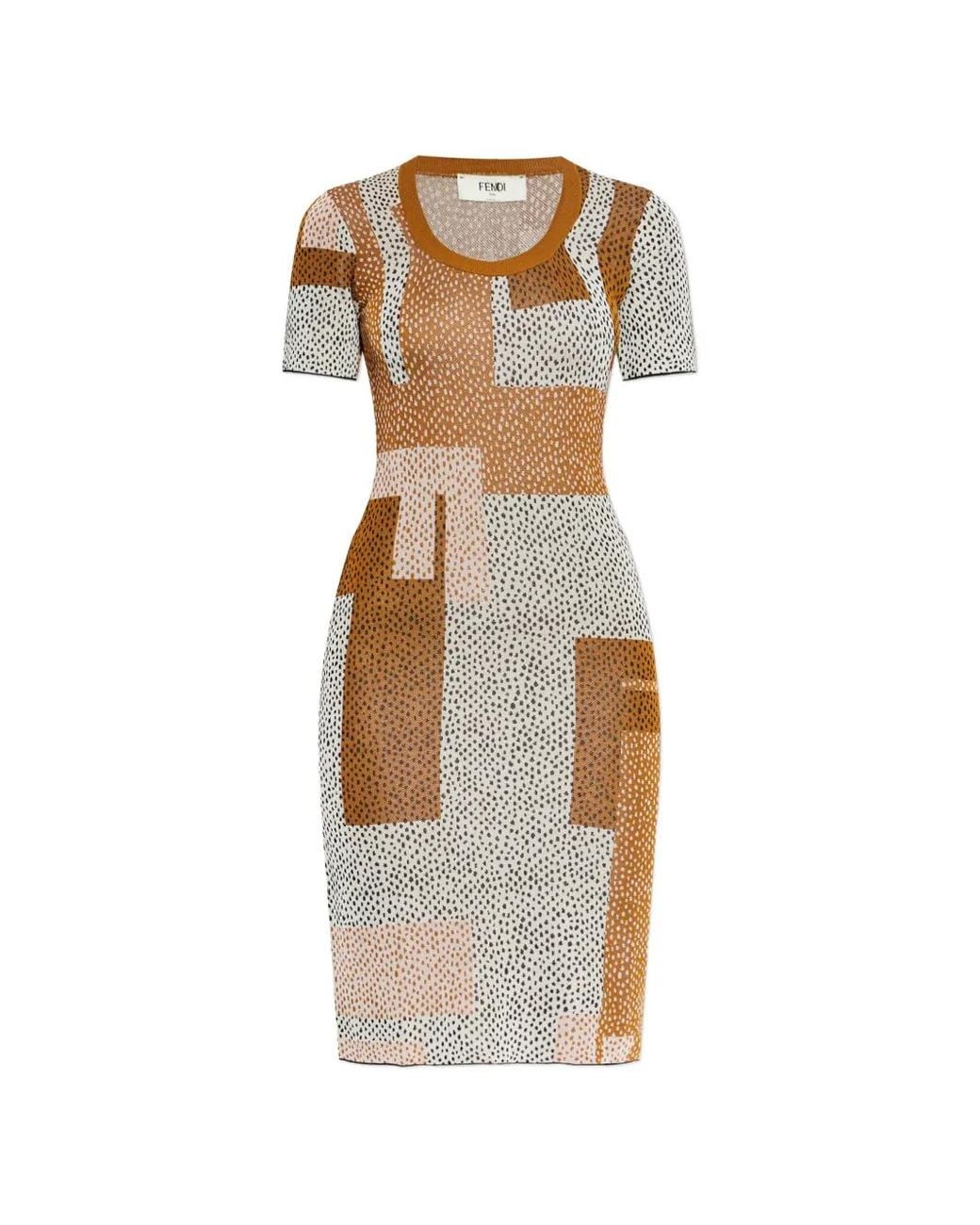 Fendi White Multicolour Viscose Jacquard Dress