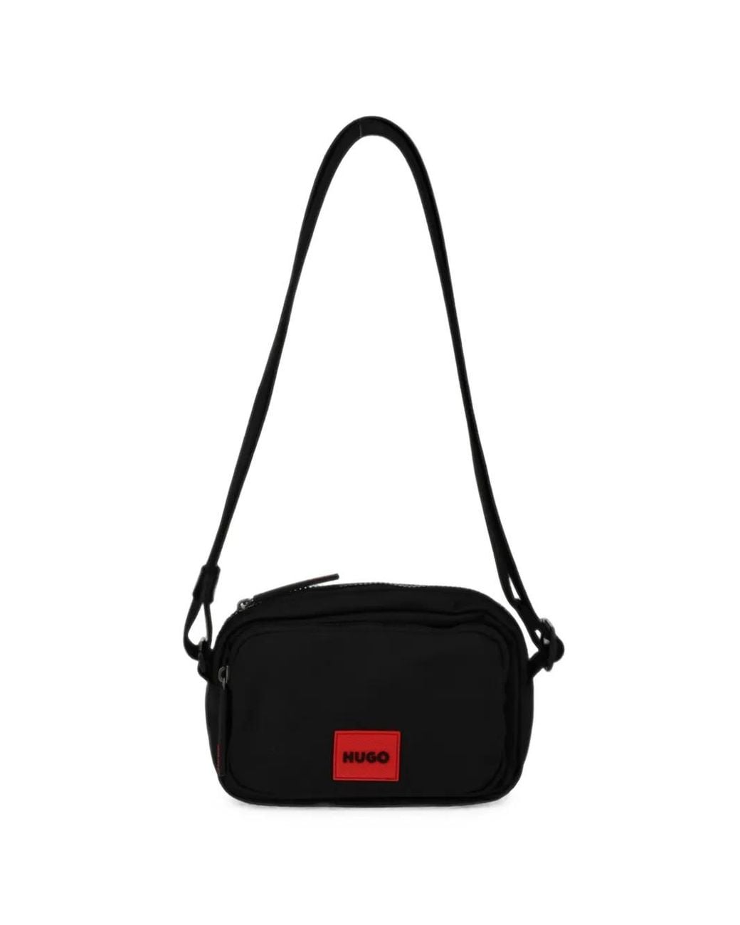 HUGO Black Logo-Patch Messenger Bag for men
