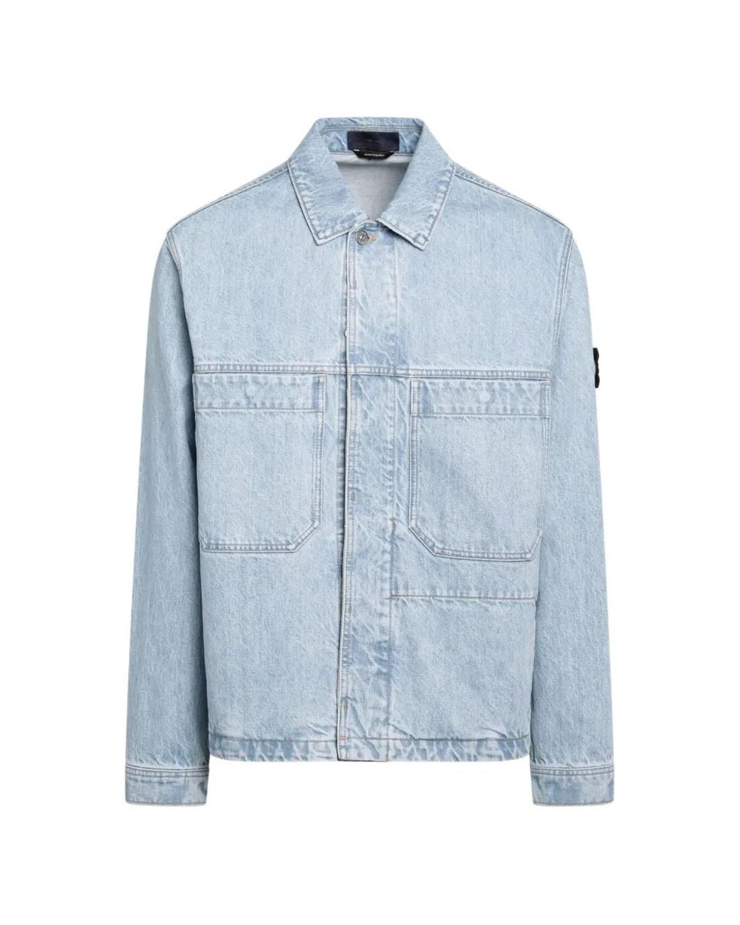 Stone Island Blue Logo-Patch Denim Jacket for men