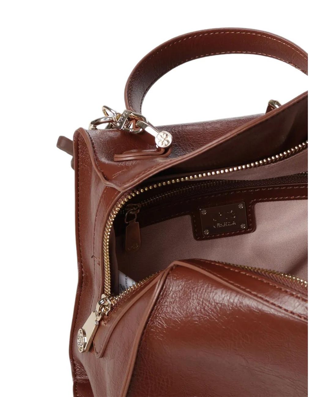 V73 Brown Charm-Detail Padlock-Detail Shoulder Bag