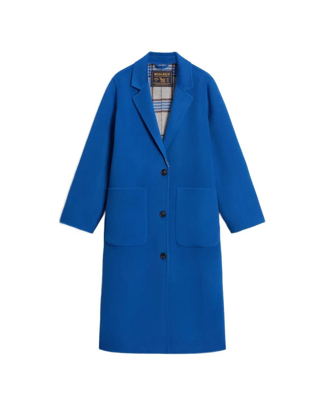 Woolrich Blue Manteau En Laine Vierge À Revers Crantés