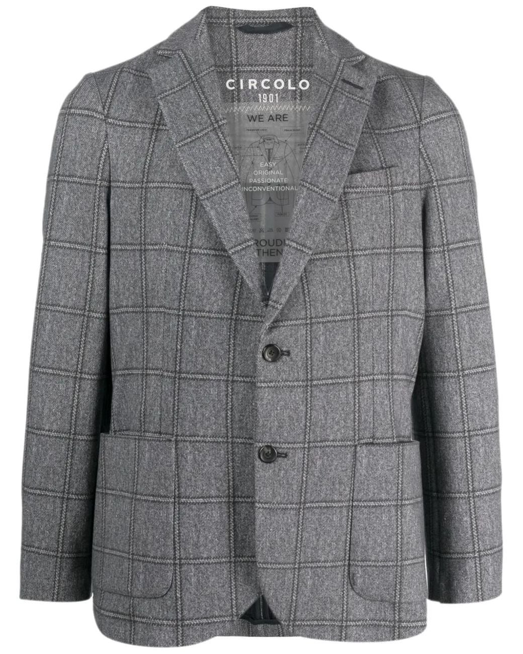 Circolo 1901 Gray Plaid-Check Single-Breasted Blazer for men