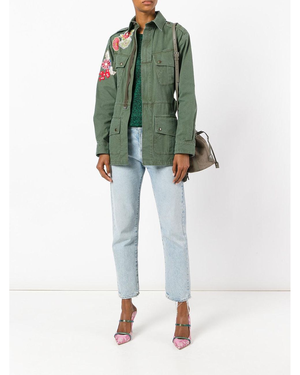 Saint Laurent Flower Embroidered Military Parka Jacket in Green | Lyst  Canada