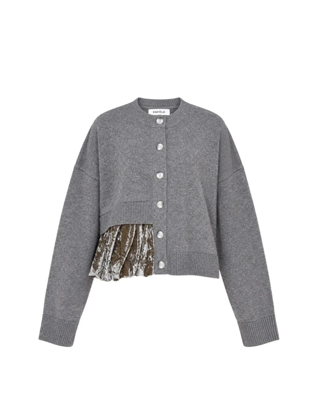 Enfold Gray Balloon-Hem Cardigan