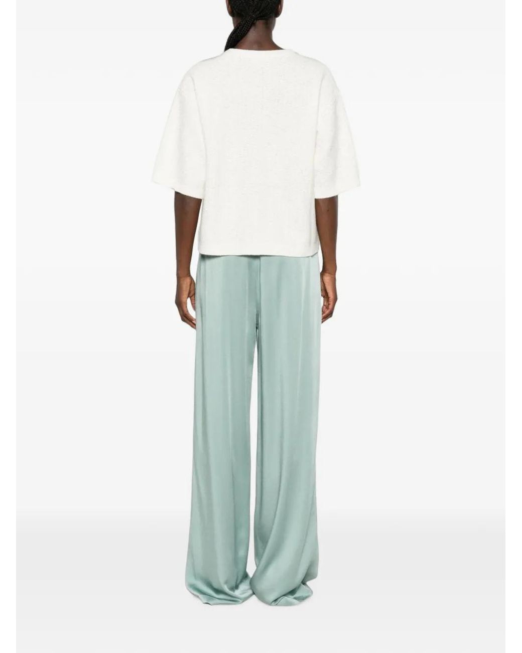 Fabiana Filippi White Sequin-Embellished Short-Sleeve Sweater