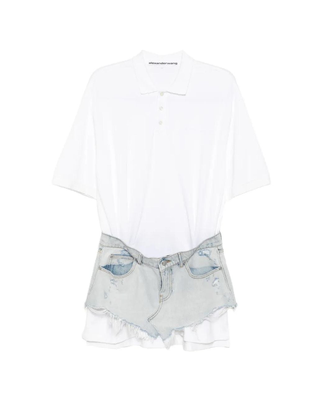 Alexander Wang White Robe À Jupe En Jean Et Design Superposé