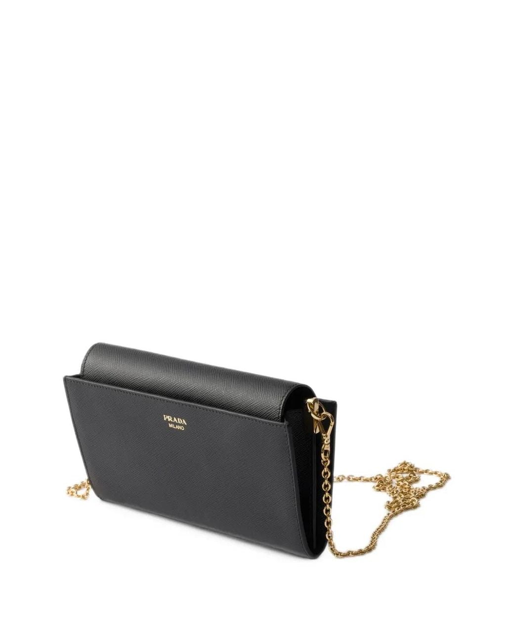 Prada Black Saffiano Leather Wallet With Shoulder Strap