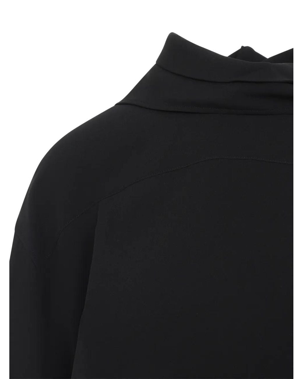 Carven Black Robe Mi-Longue Orchid En Soie Boutonnée