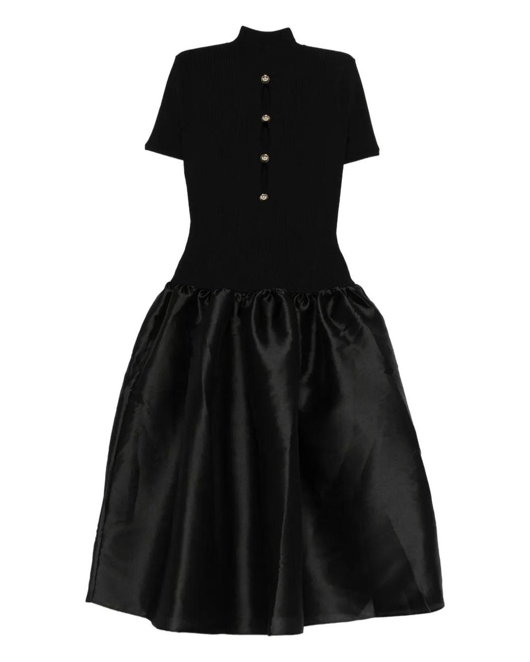 self-portrait black viscose knitted midi dress Knit Taffeta in sbc-Flare