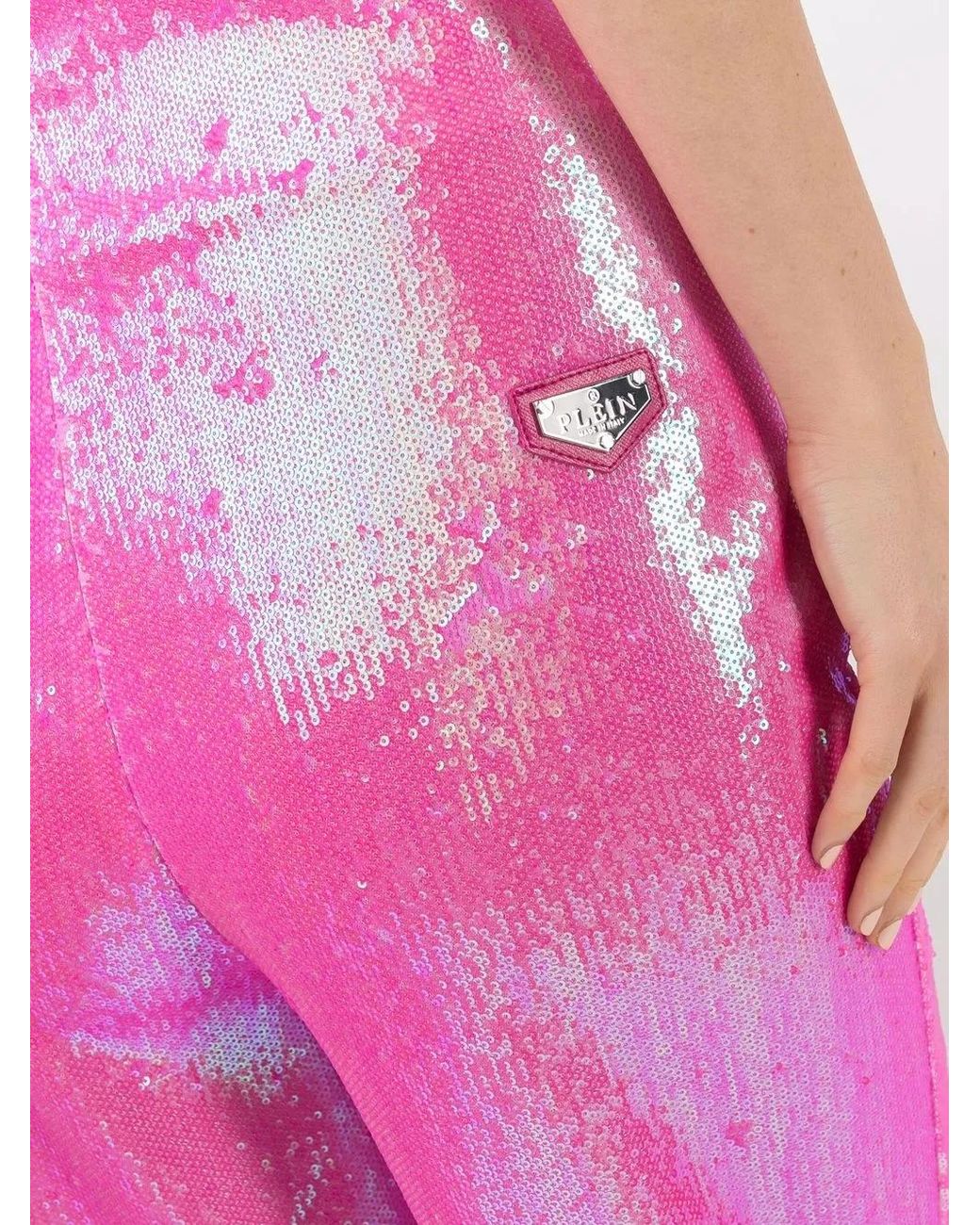 Philipp Plein Pink Wide-Leg Embellished Trousers