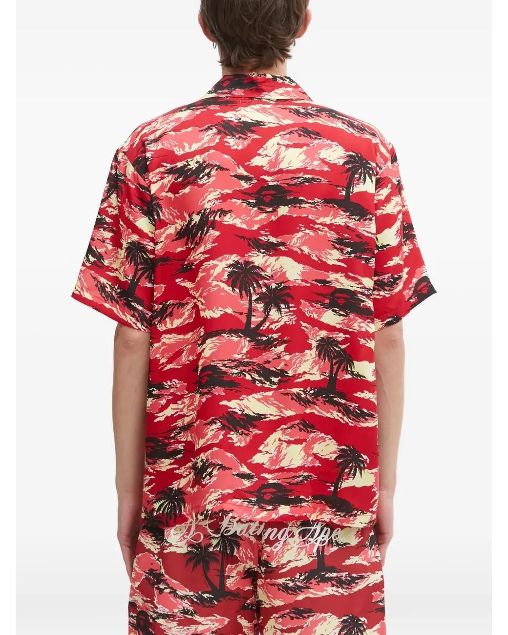 A Bathing Ape Red Palm-Print Pocket Shirt for men