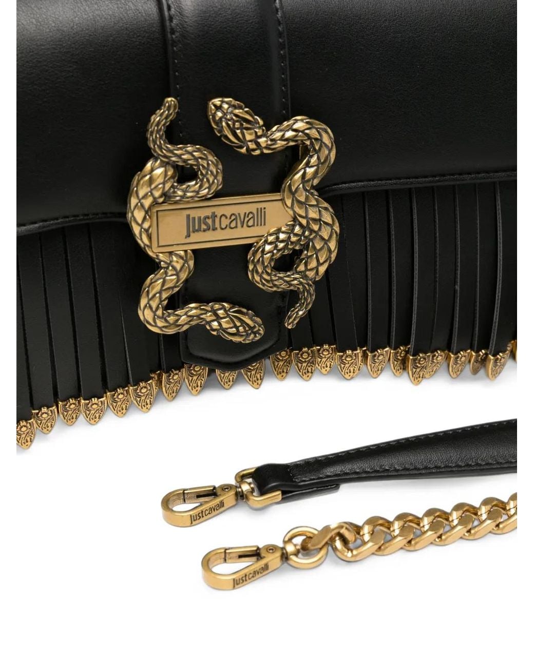 Just Cavalli Black Snake-Plaque Pleated Cross Body Bag