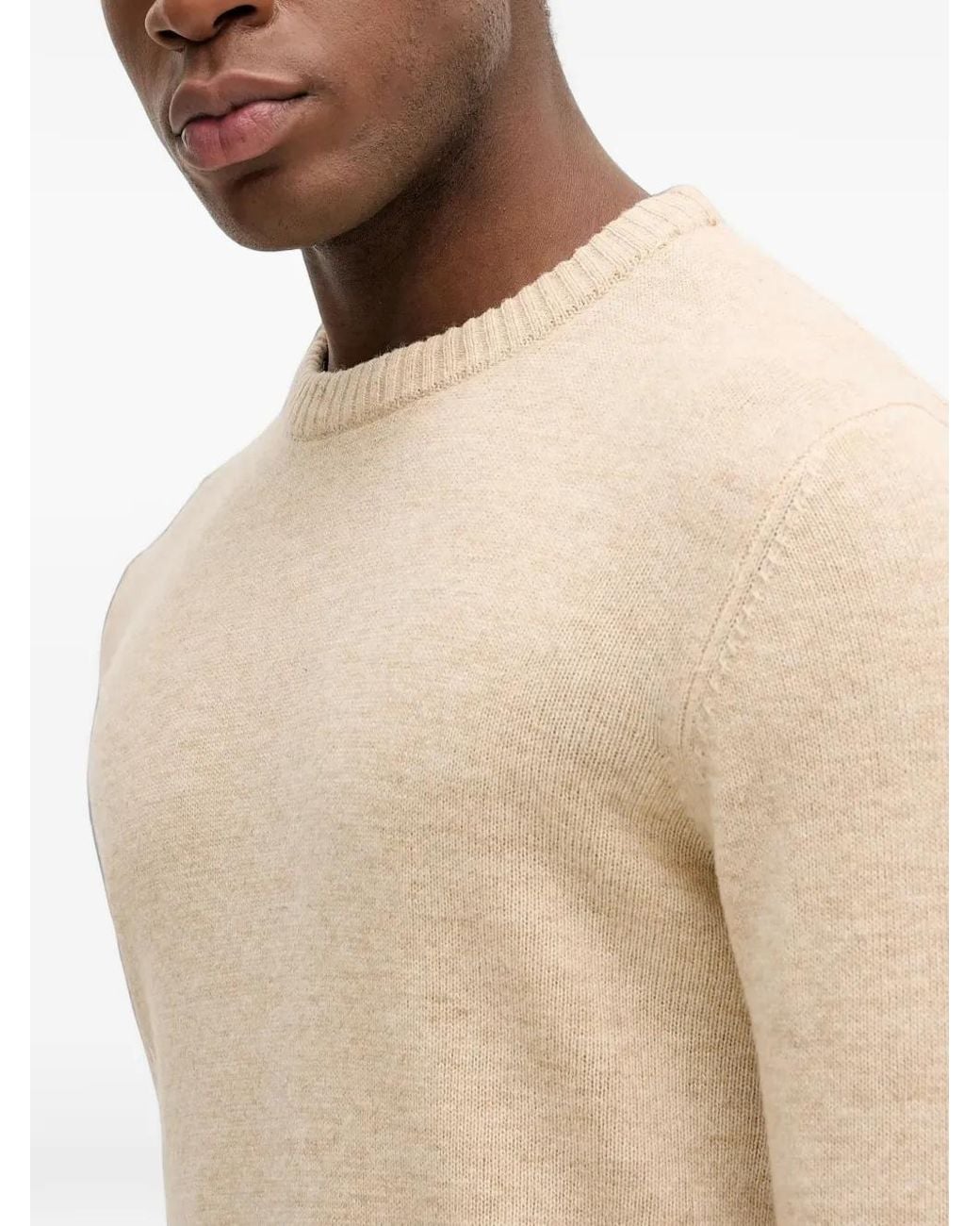 Lindbergh Natural Crew-Neck Ribbed-Trim Sweater for men