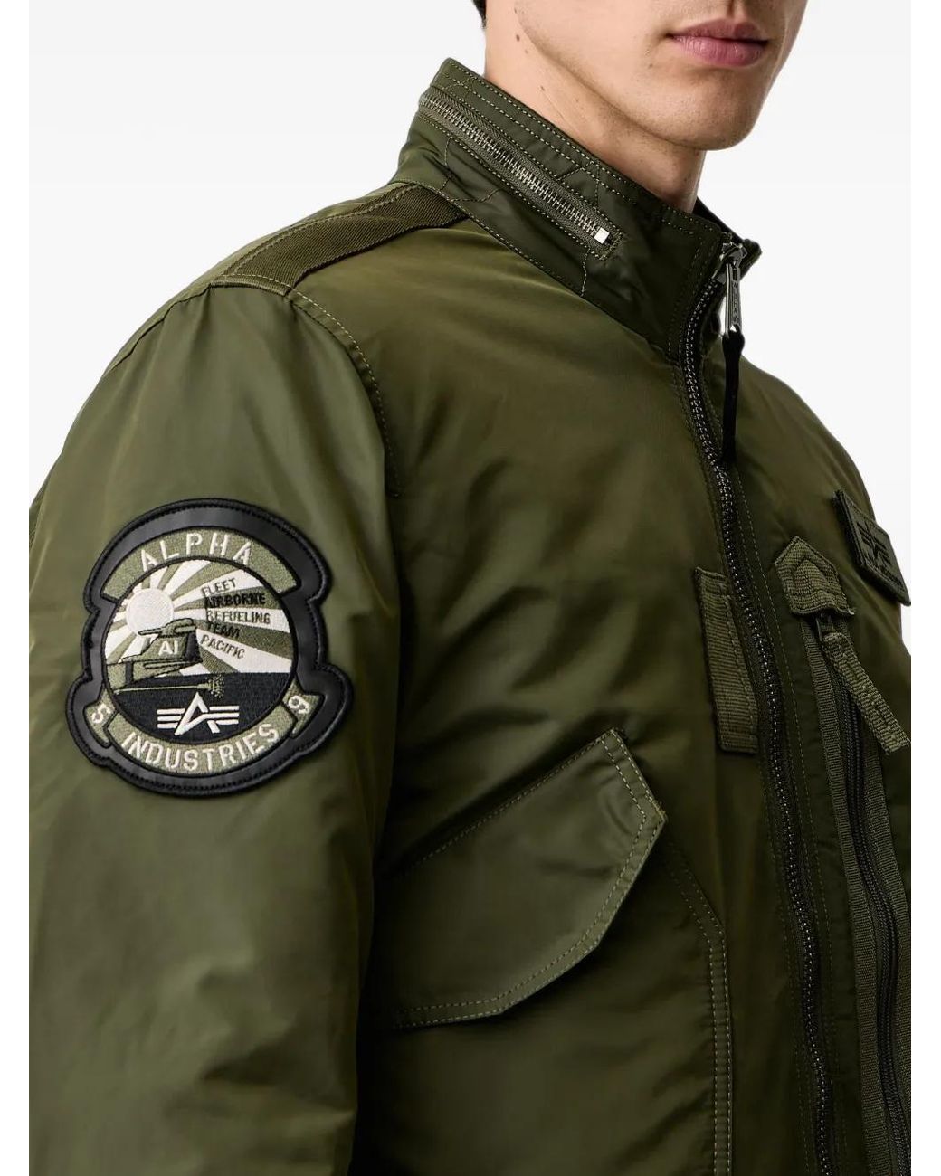 Alpha Industries Green Patch-Detail Bomber Jacket for men