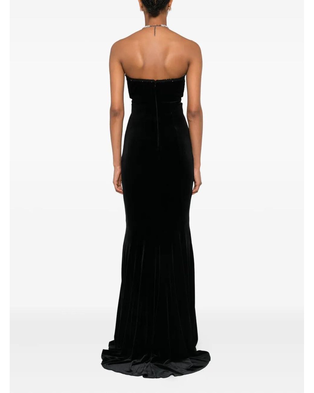 Nissa Black Embellished Velvet Maxi Dress