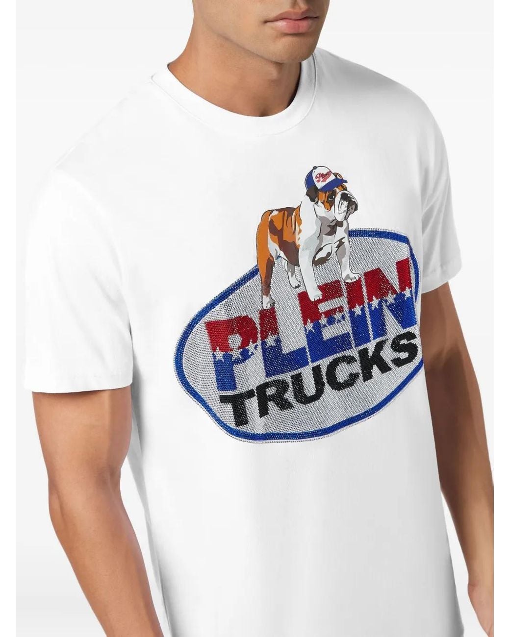 Philipp Plein Blue Round Neck T-Shirt Bulldog Crystal for men
