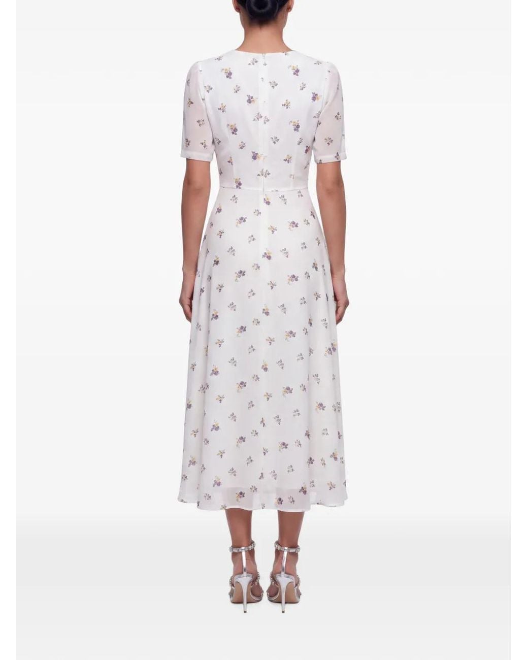 POST MERIDIEM White Floral-Print Short-Sleeve Midi Dress