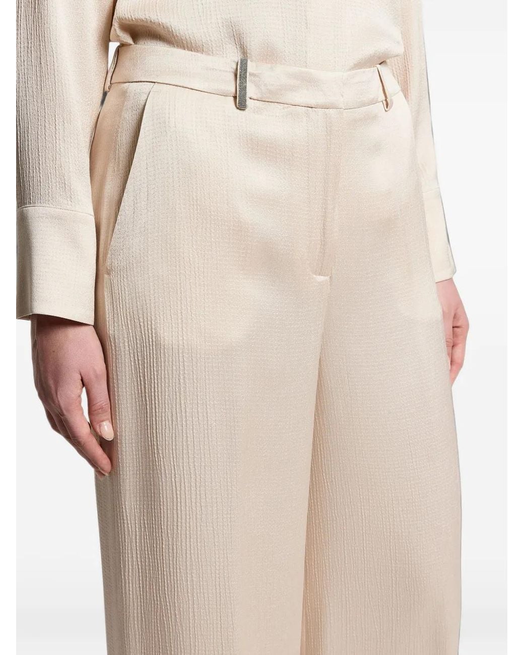 Peserico Natural Embellished-Loop Palazzo Pants