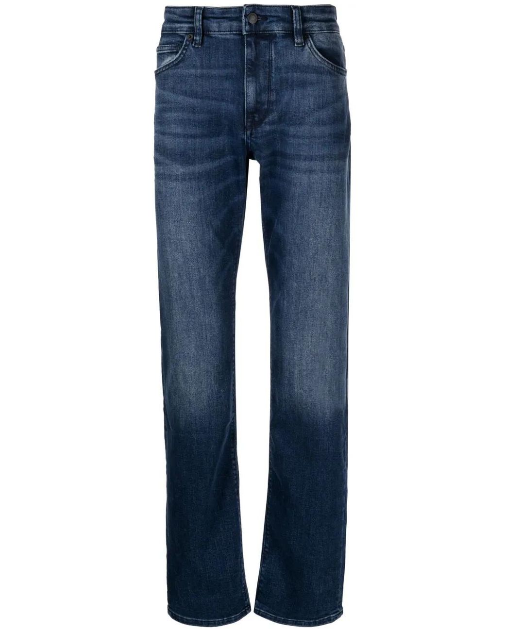 Boss Blue Logo-Patch Straight-Leg Jeans for men