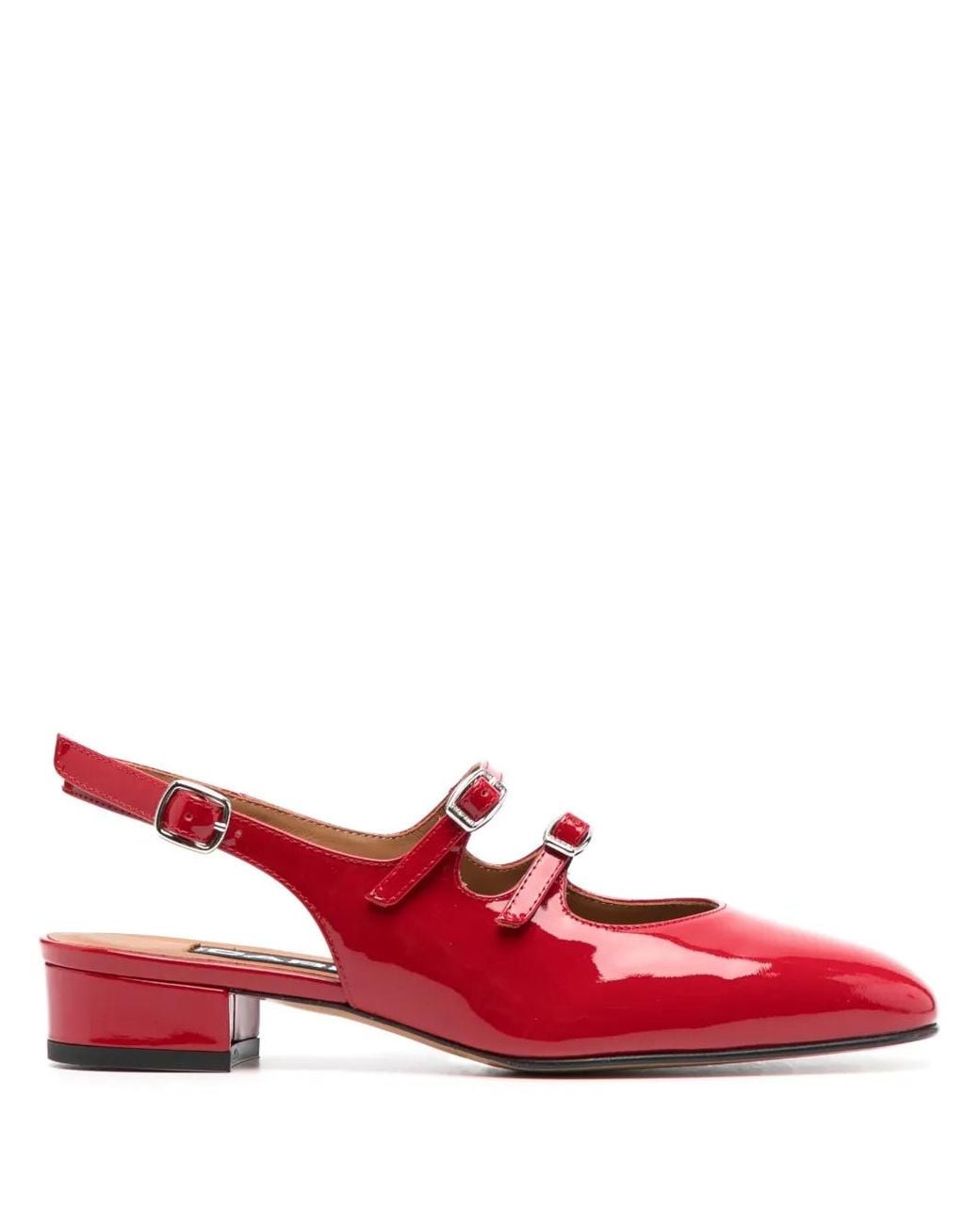 CAREL PARIS Red Peche Patent-Leather Mary Jane Pumps