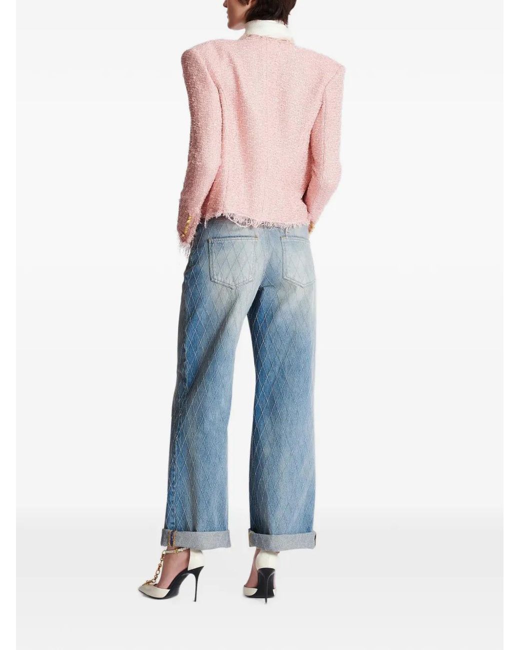Balmain Pink Tweed Sequinned Blazer